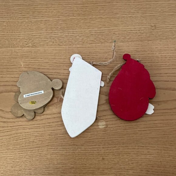 Wooden Santa Claus Christmas Ornaments Set Of 3 Crazy Mountain Rustic Country - Picture 5 of 7
